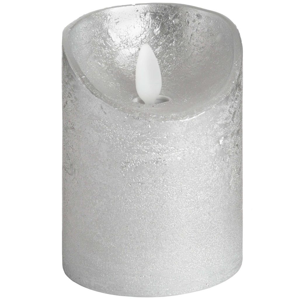 Silver Flickering Led Wax Candle 4 Inch