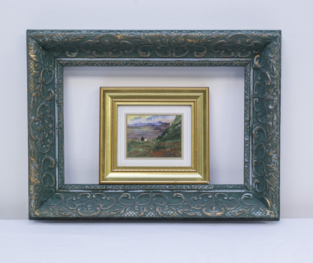 Vintage Hand Painted Green Picture Frame With Gold Accents