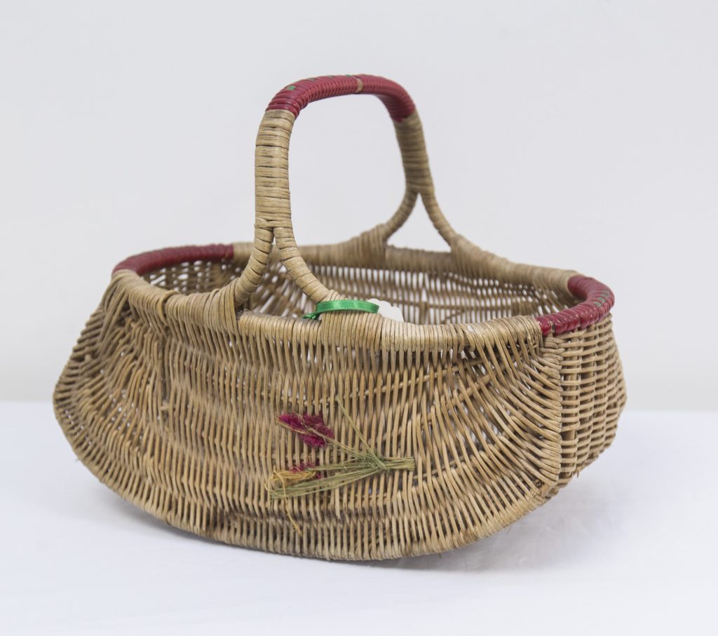 Vintage Basket With Flower Design In Hues Of Red