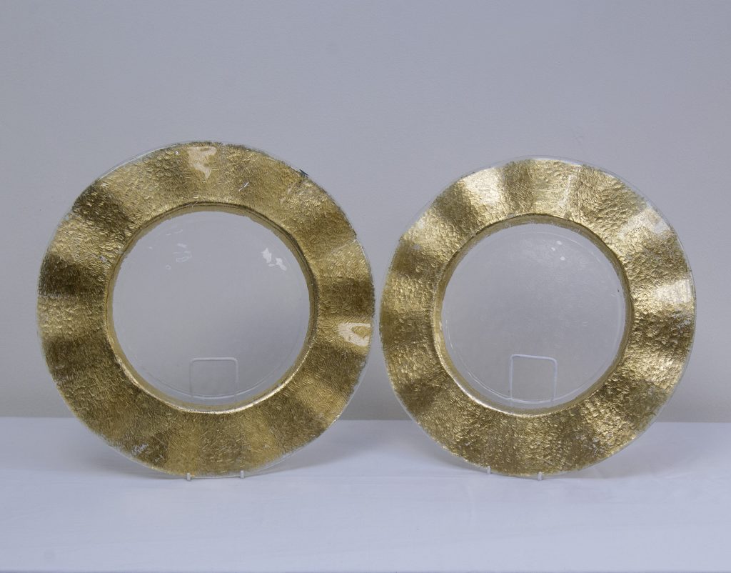 Pair Of Glass Charger Plates With Gold Edging