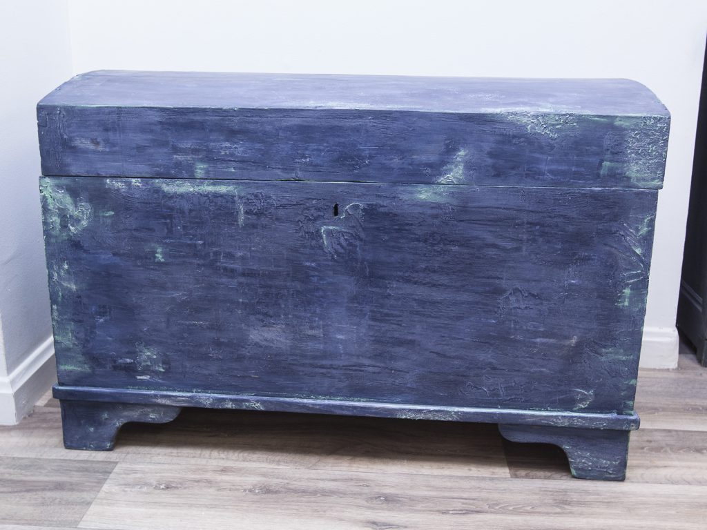 Vintage Blanket Box Painted In Hues Of Navy Blue & Finished With Silver Accents