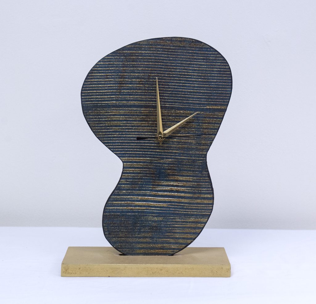 Teal & Gold Hand Painted Clock On Stand