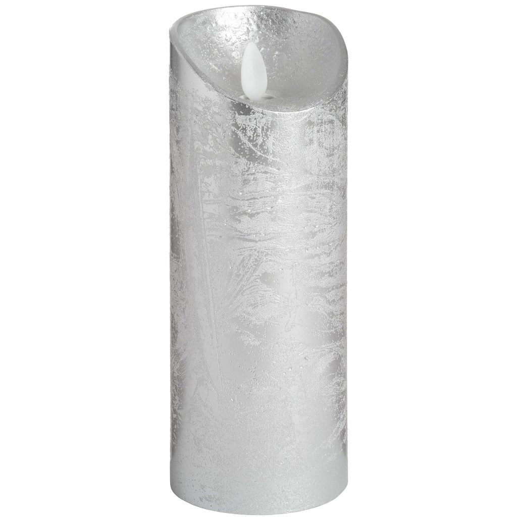 Silver Flickering Led Wax Candle 8 Inch