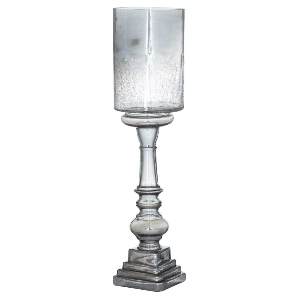 Silver Smoked Glass Top Candle Pillar Holder