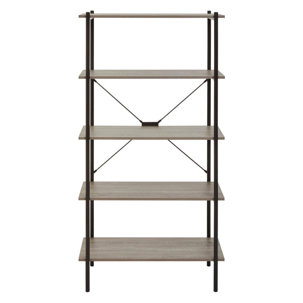 Five Tier Grey Oak Veneer Shelf Unit