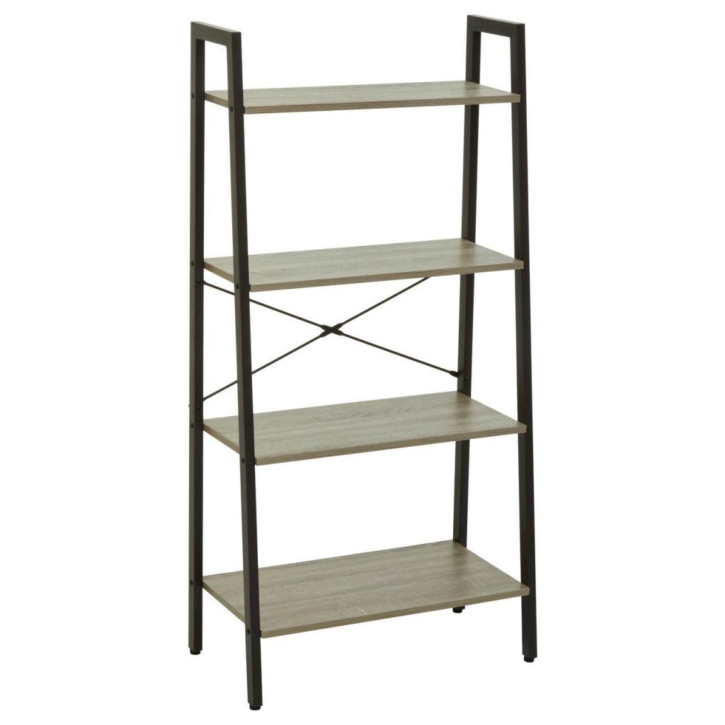 Four Tier Grey Oak Veneer Ladder Shelf Unit