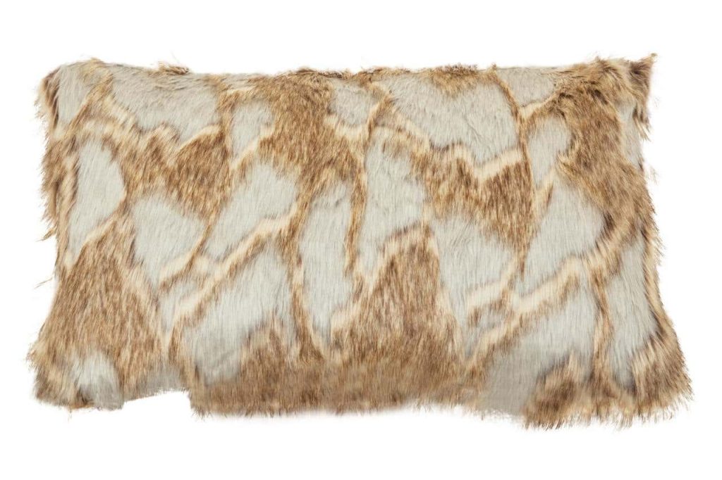 Grey And Natural Faux Fur Rectangular Cushion