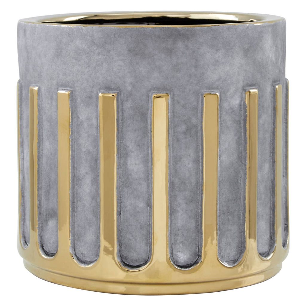 Small Grey And Upside Down Gold Drip Planter
