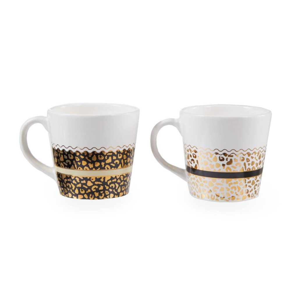 Set Of Two Leopard Print Mugs