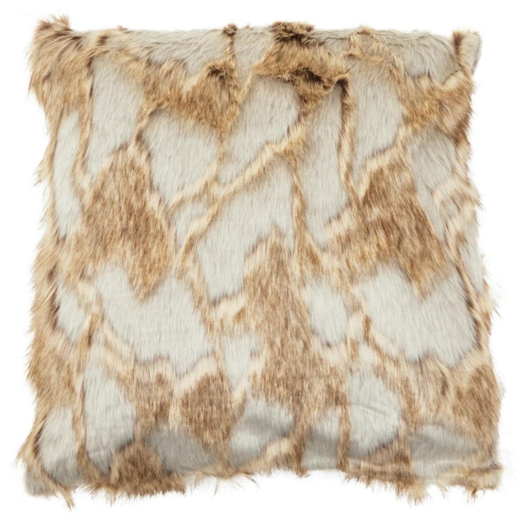 Grey And Natural Faux Fur Square Cushion