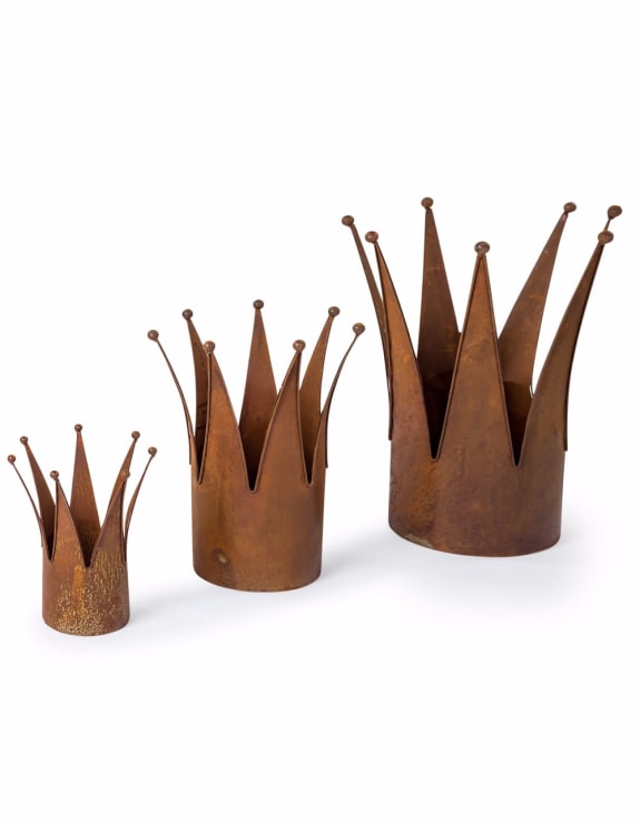 Set Of Three Antique Rusted Crown Planters
