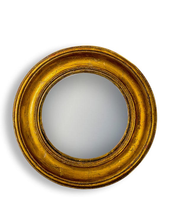 Antiqued Gold Deep Framed Small Convex Mirror