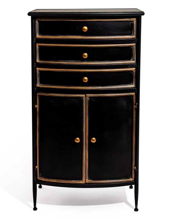 Black & Antique Gold Door & Drawer Side Cabinet