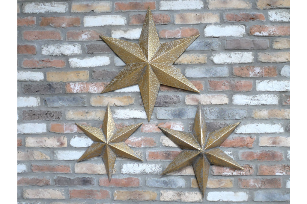 Set Of Three Gold Metal Wall Stars