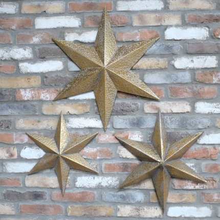 Set of Three Gold Metal Wall Stars